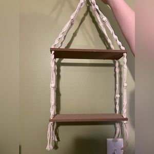 Hanging macrame shelf